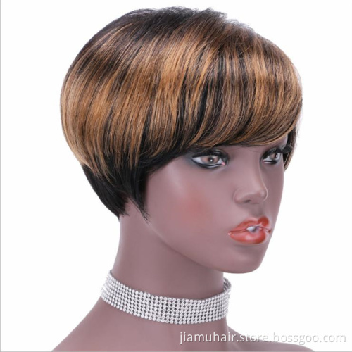 Natural Black Straight Brazilian Remy Hair Wigs  For Women short bob human hair wigs with bangs